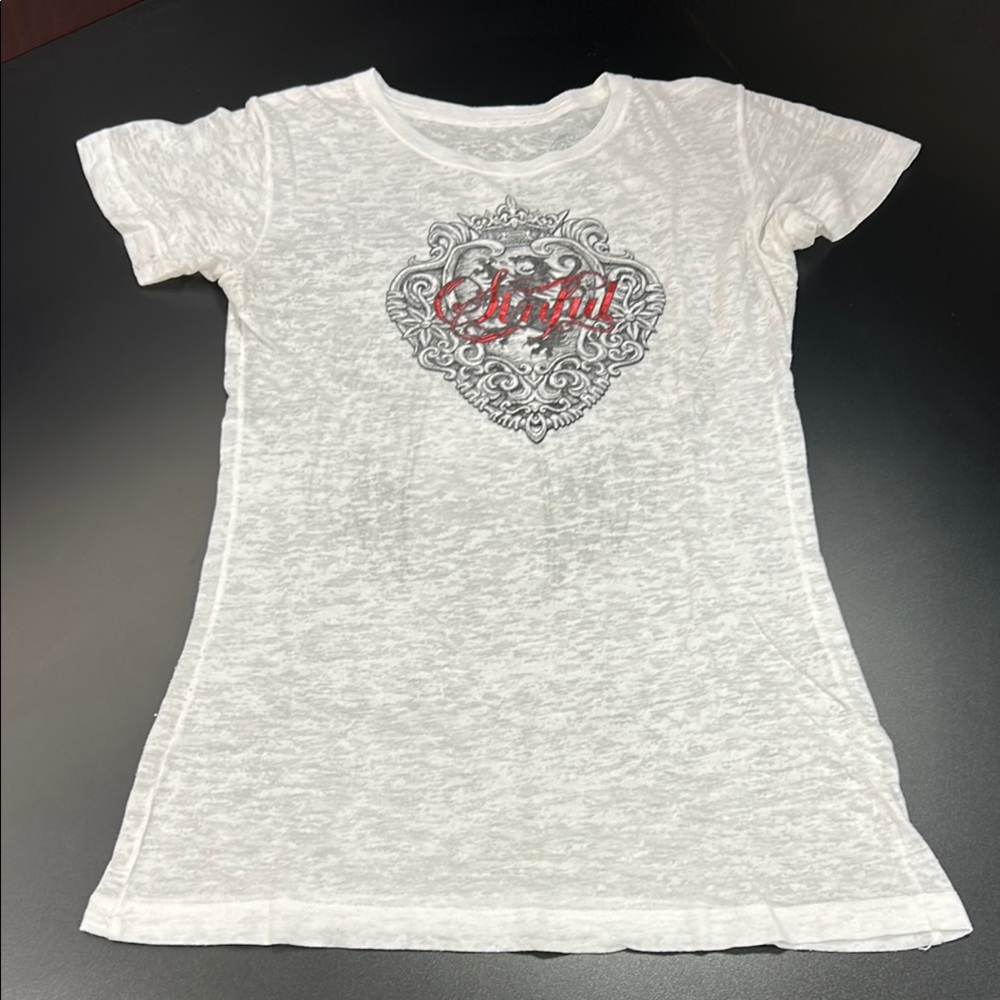 Sinful Red and White Burnout Short Sleeve Tee